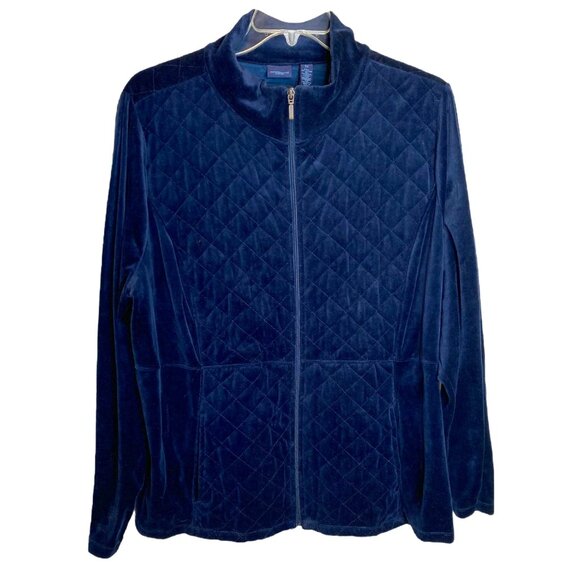 Westbound Womens Navy Blue Velour Full Zip Quilted Front Jacket Size 3X Outdoor - Picture 1 of 10
